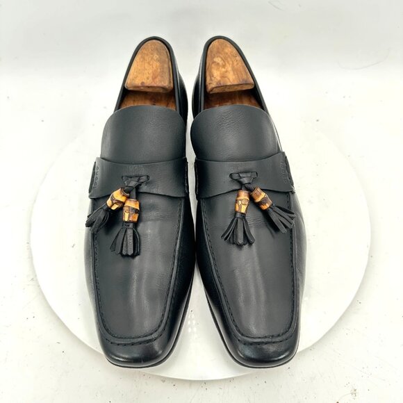 Gucci Men UK 10D US 10.5D Black Smooth Tassel Leather Pull On Loafer Dress Shoes - Picture 1 of 11